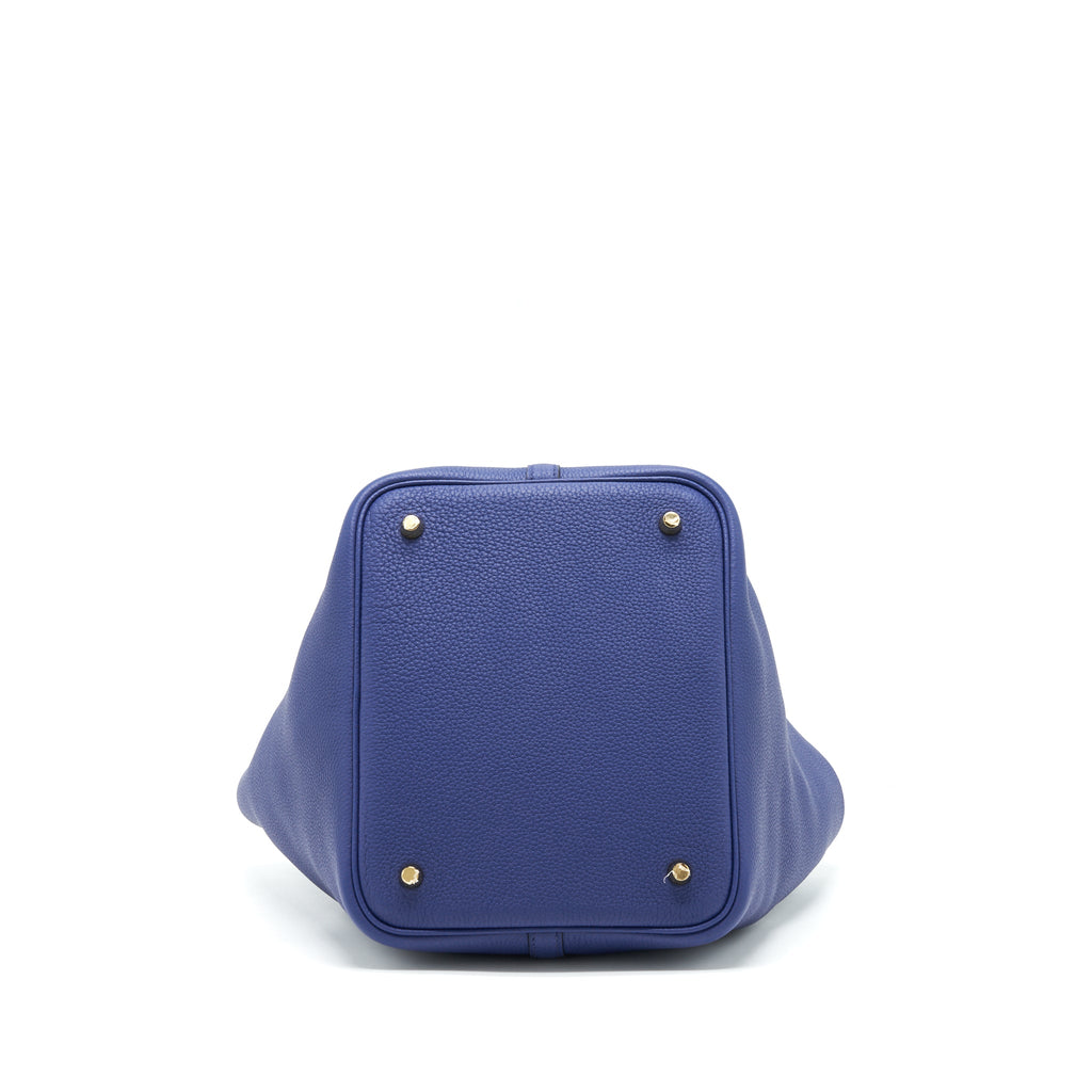 HERMES PICOTIN 22 LOCK BAG TAURILLON MAURICE BLUE SAPHIR GHW