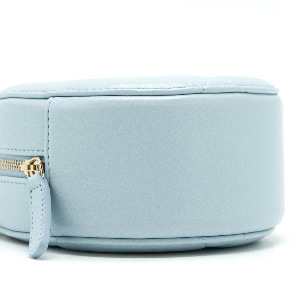 CHANEL 19 ROUND CLUTCH WITH CHAIN LAMBSKIN LIGHT BLUE