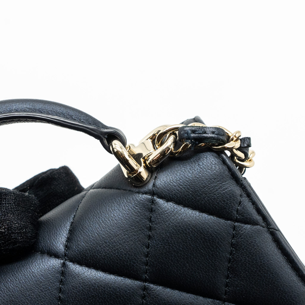 CHANEL TOP HANDLE MINI FLAP BAG PEARLY LAMBSKIN DARK BLUE LGHW(MICROCHIP)