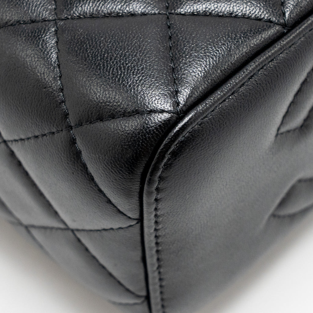 CHANEL LETTER TWIST TOP HANDLE LONG VANITY WITH CHAIN LAMBSKIN BLACK GHW (MICROCHIP)