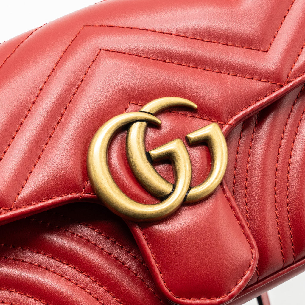 GUCCI MINI GG MARMONT MATELASSE CALFSKIN RED GHW