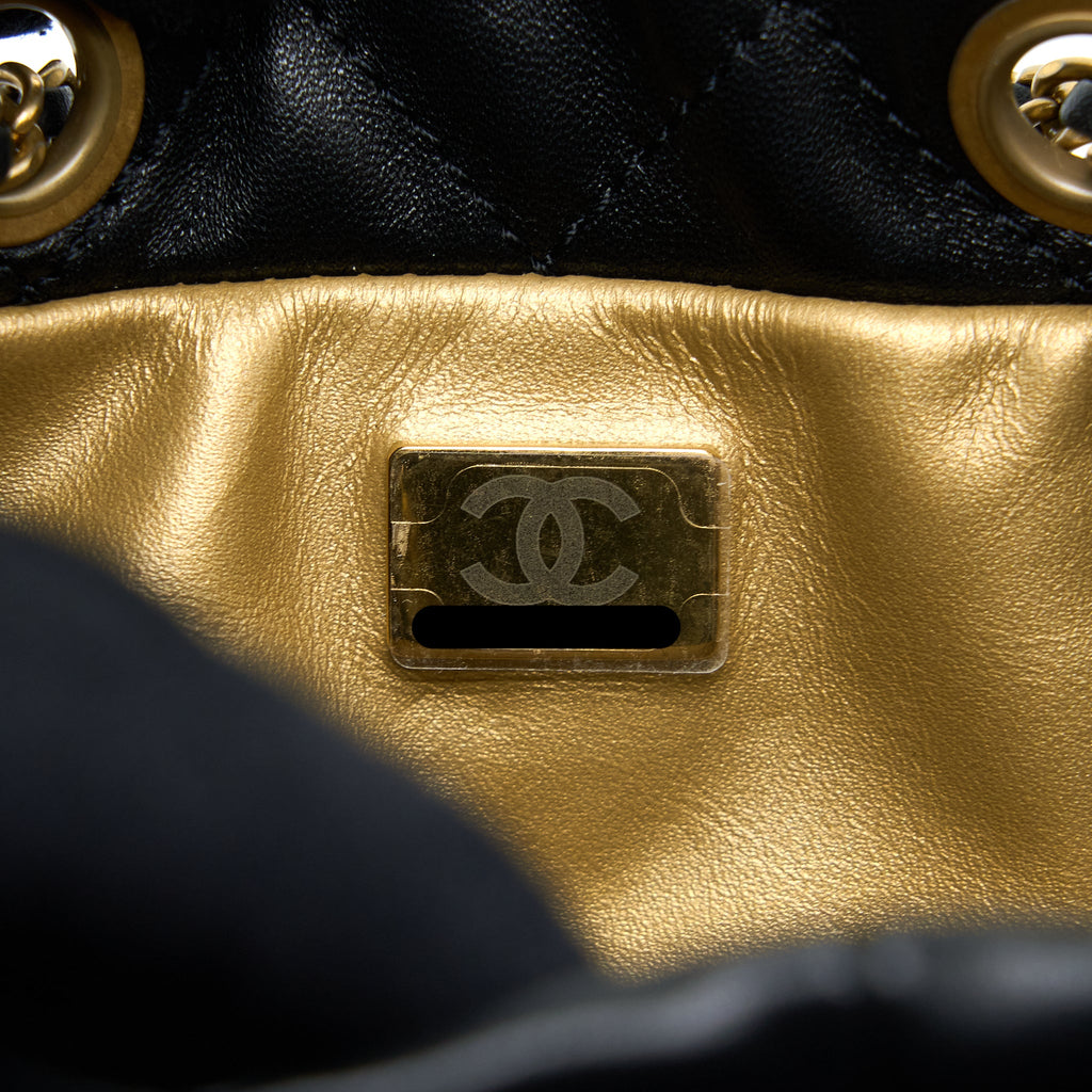 CHANEL 22S PEARL CRUSH BUCKET BAG LAMBSKIN BLACK BRUSHED GHW (MICROCHIP)