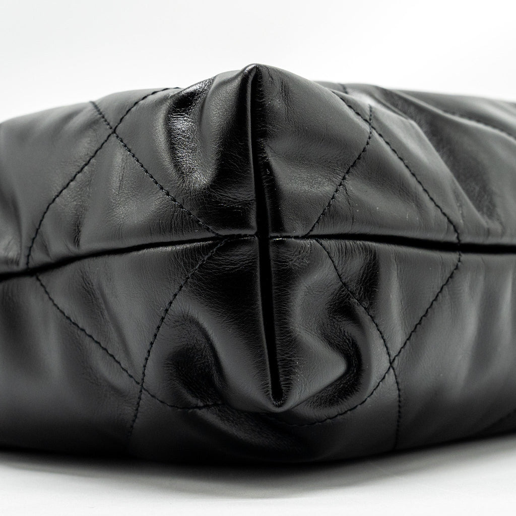 CHANEL SMALL 22 BAG SHINY CALFSKIN BLACK GHW (MICROCHIP)
