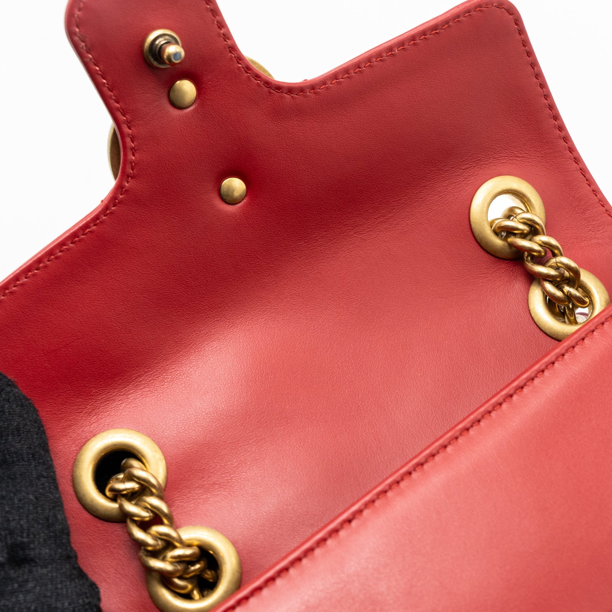 GUCCI MINI GG MARMONT MATELASSE CALFSKIN RED GHW