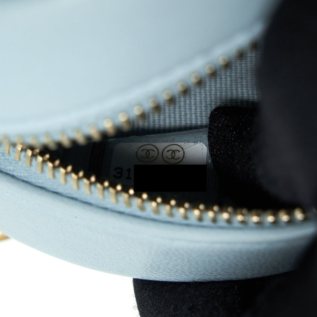CHANEL 19 ROUND CLUTCH WITH CHAIN LAMBSKIN LIGHT BLUE