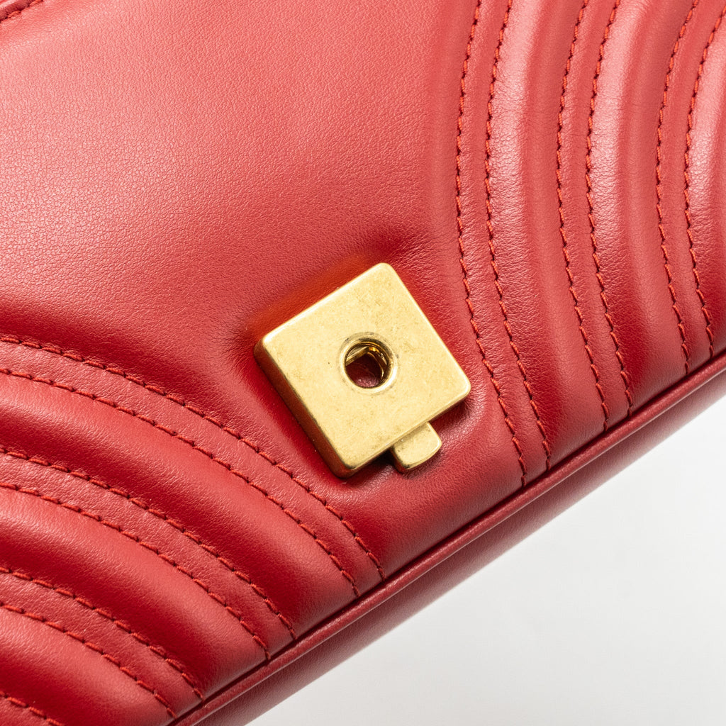 GUCCI MINI GG MARMONT MATELASSE CALFSKIN RED GHW