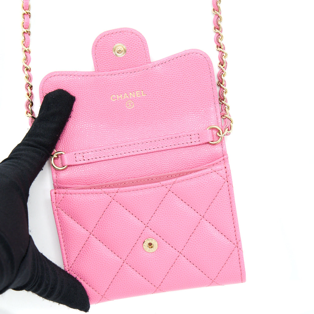 CHANEL MINI FLAP CARD HOLDER CAVIAR PINK LGHW