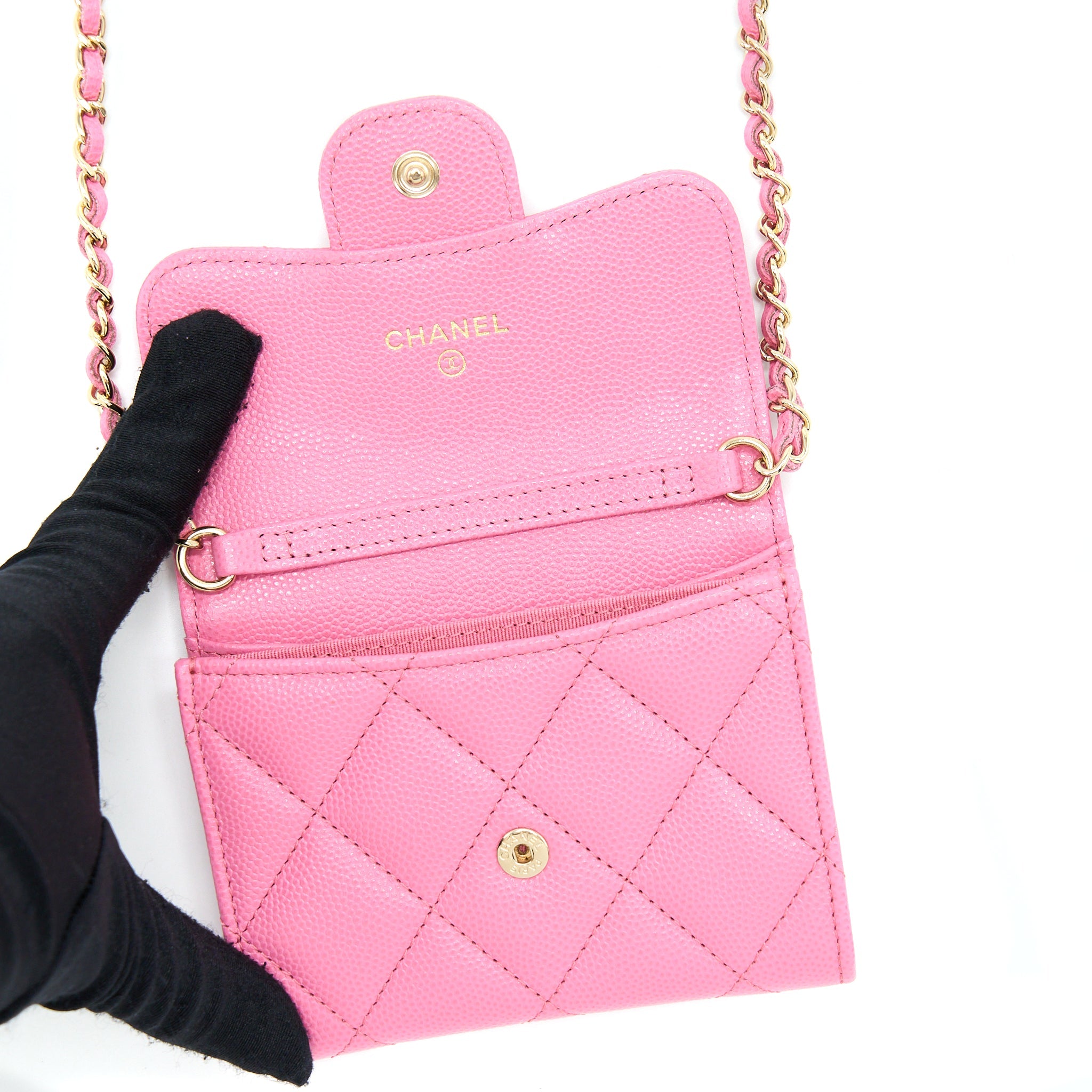 CHANEL MINI FLAP CARD HOLDER CAVIAR PINK LGHW