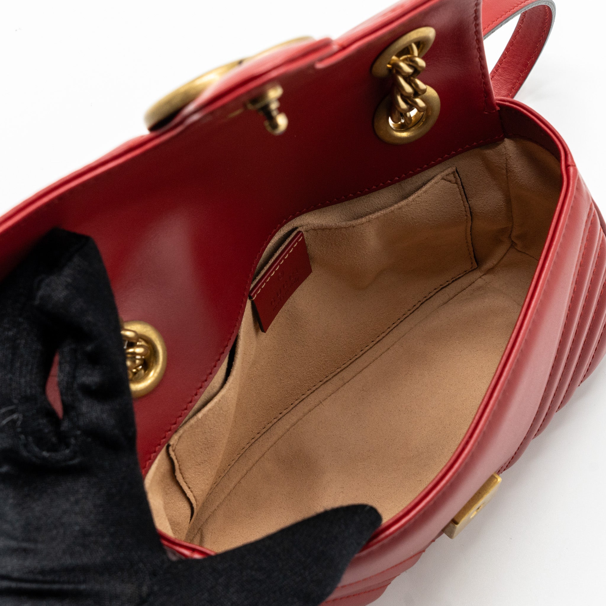 GUCCI MINI GG MARMONT MATELASSE CALFSKIN RED GHW
