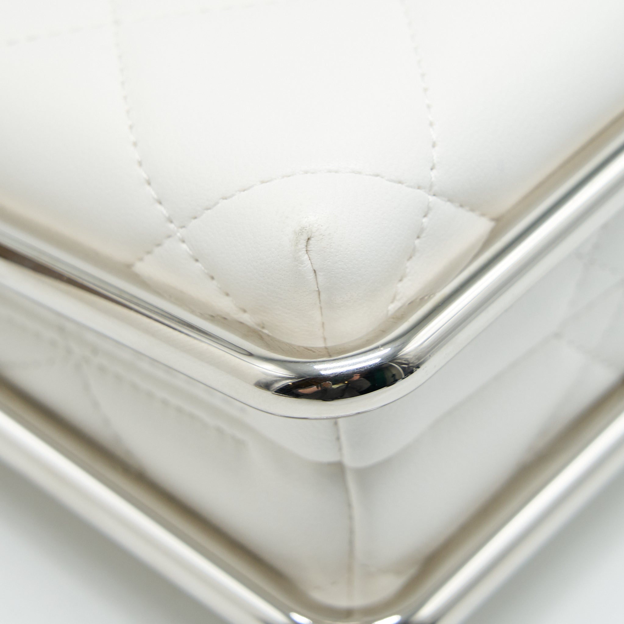 CHANEL QUILTED CLUTCH LAMBSKIN WHITE SHW