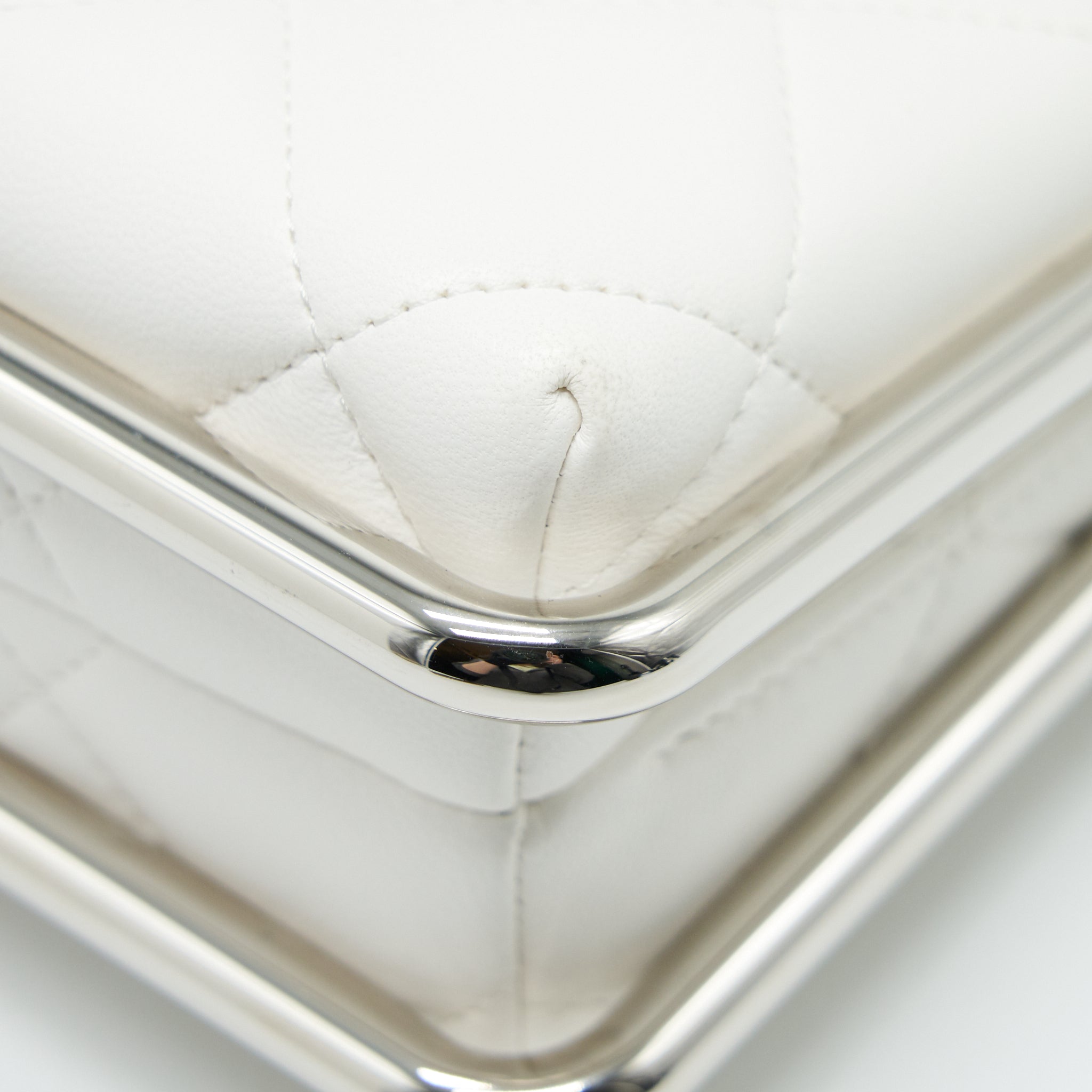 CHANEL QUILTED CLUTCH LAMBSKIN WHITE SHW