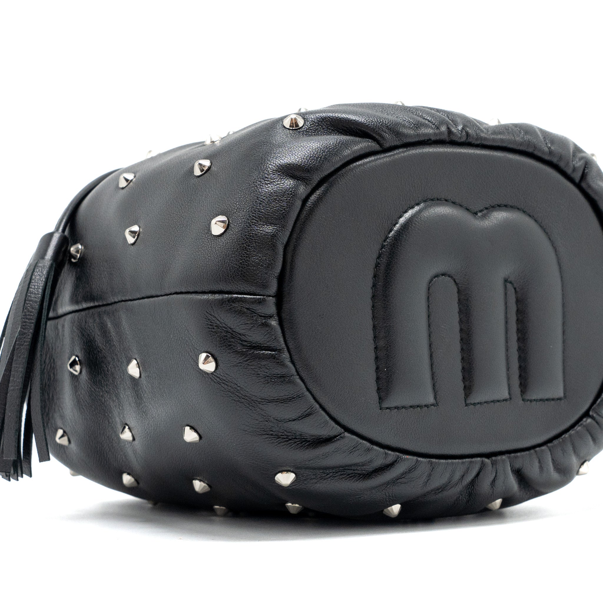 MIU MIU SMALL BUCKET BAG STUDDED NAPPA LAMBSKIN BLACK SHW
