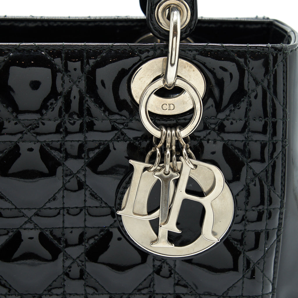 DIOR MEDIUM LADY DIOR PATENT BLACK SHW