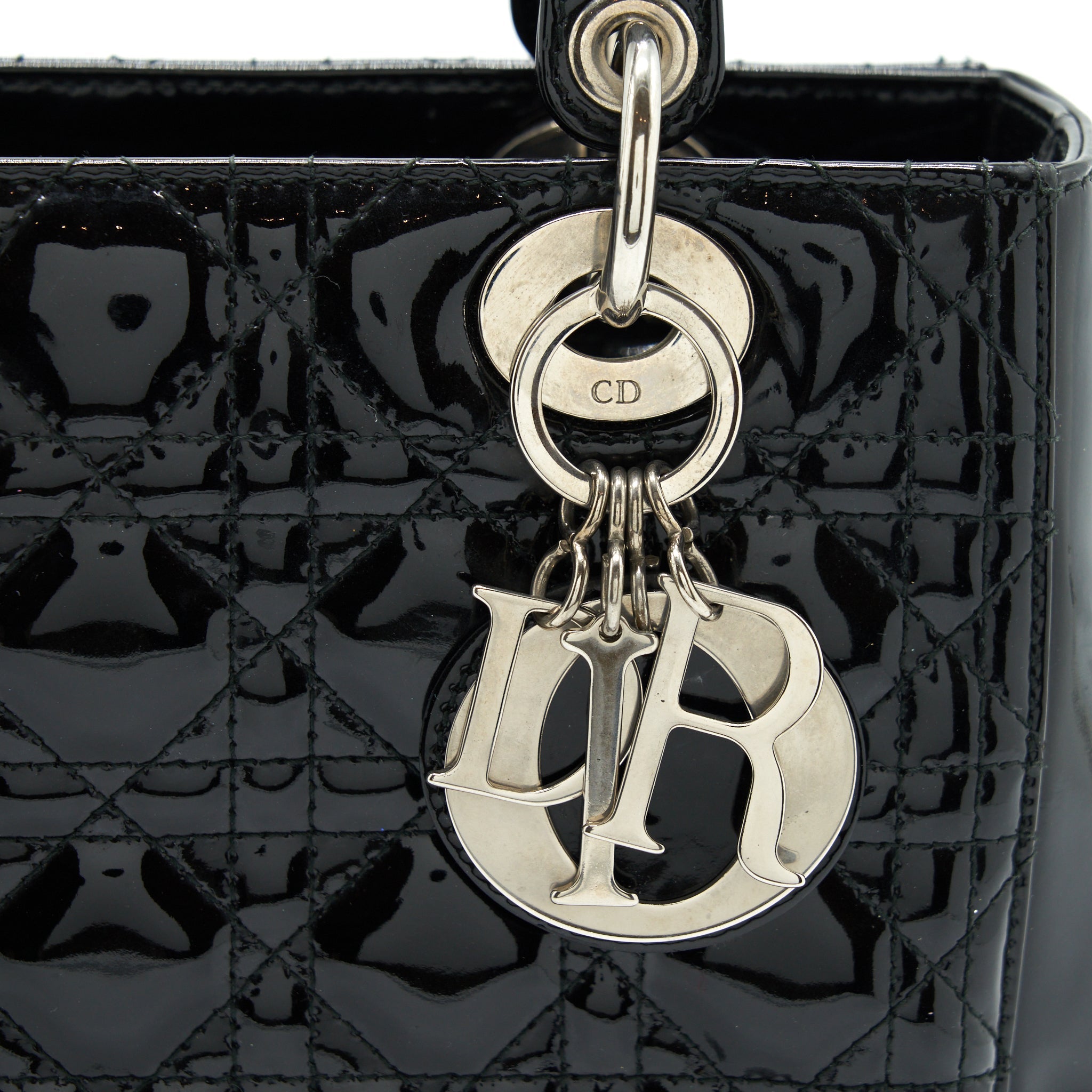 DIOR MEDIUM LADY DIOR PATENT BLACK SHW
