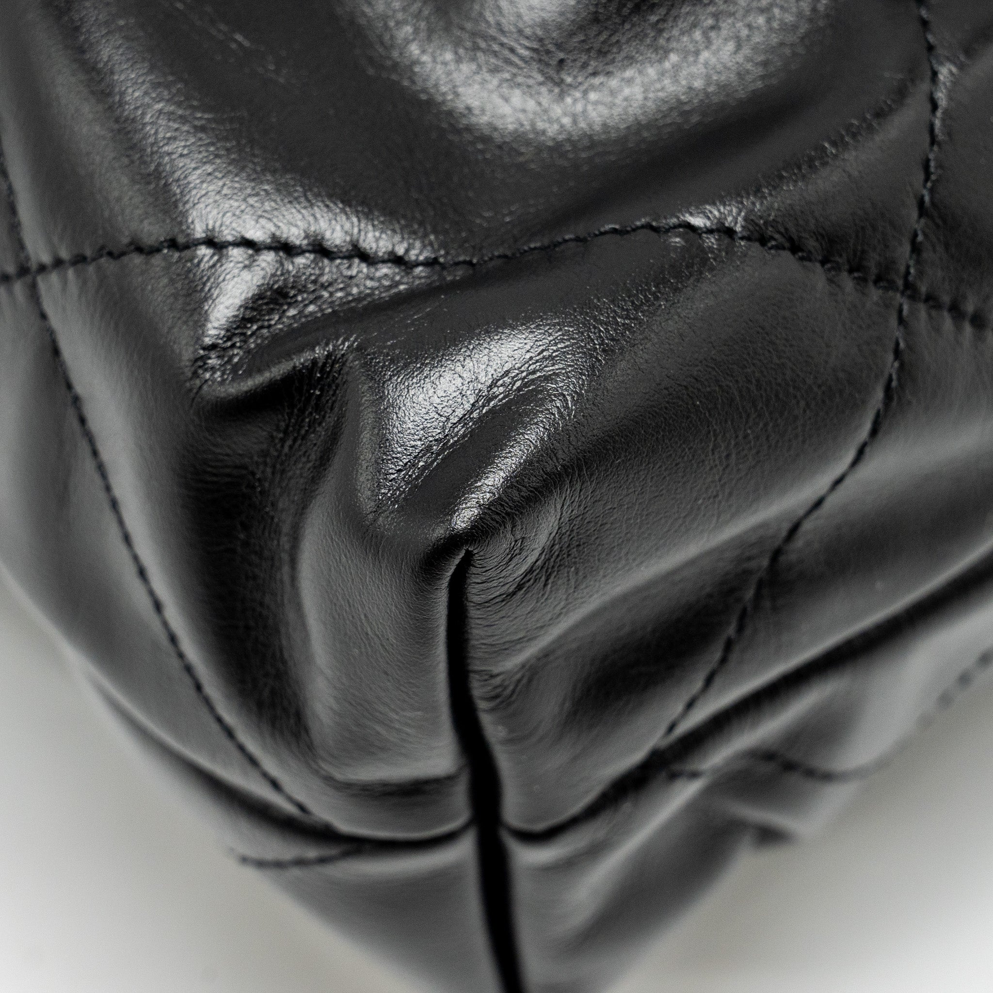 CHANEL SMALL 22 BAG SHINY CALFSKIN BLACK GHW (MICROCHIP)