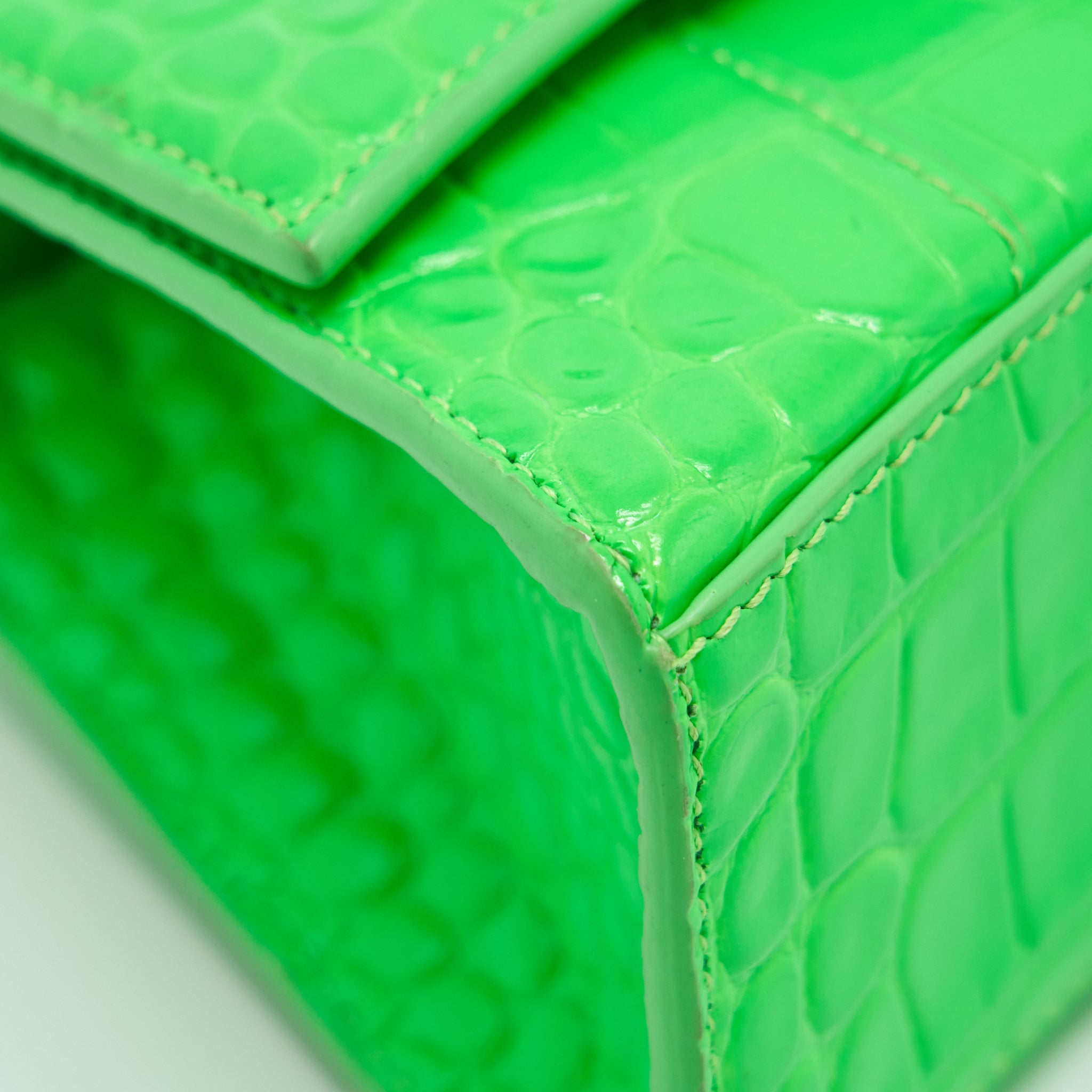 BALENCIAGA HOURGLASS XS CROC EMBOSSED CALFSKIN GREEN SHW