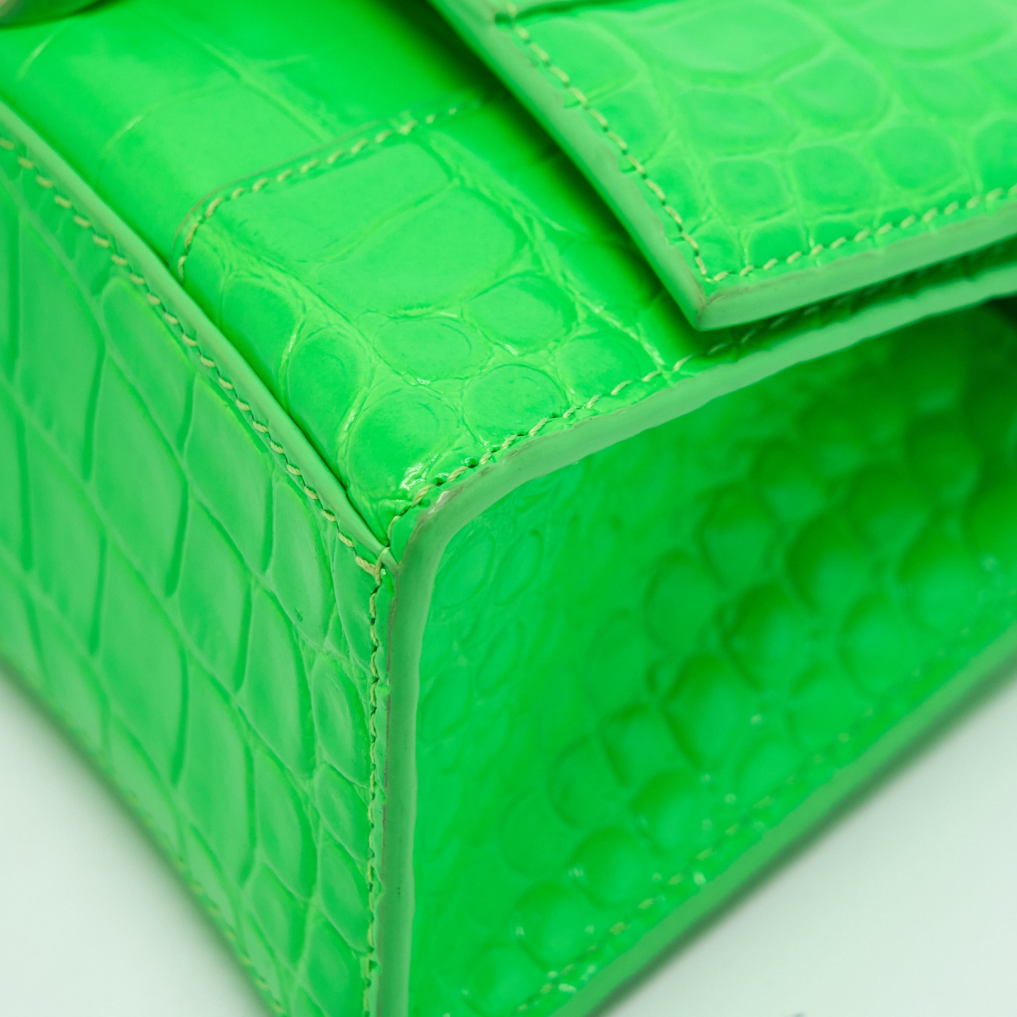 BALENCIAGA HOURGLASS XS CROC EMBOSSED CALFSKIN GREEN SHW