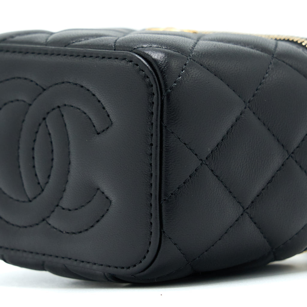 CHANEL 22B PEARL CRUSH MINI VANITY WITH CHAIN LAMBSKIN BLACK GHW