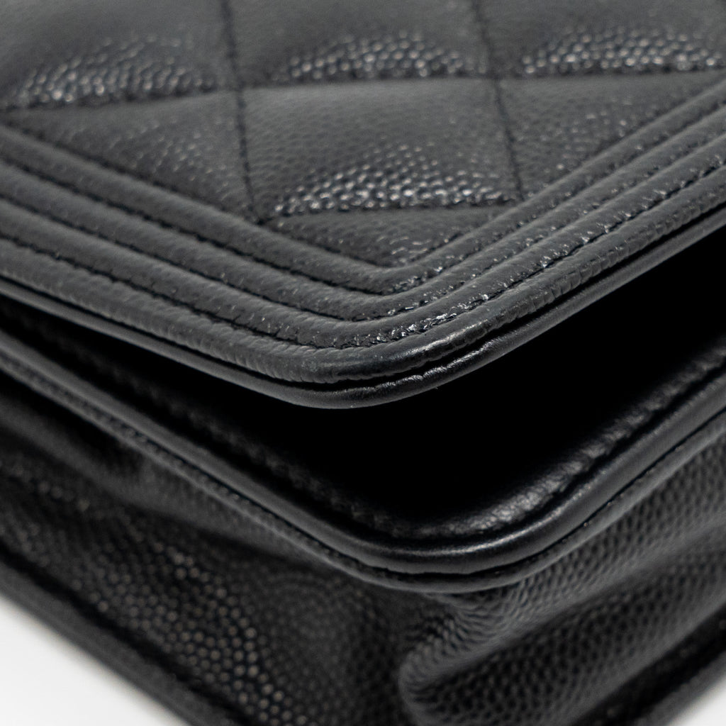 CHANEL BOY WALLET ON CHAIN CAVIAR BLACK GHW