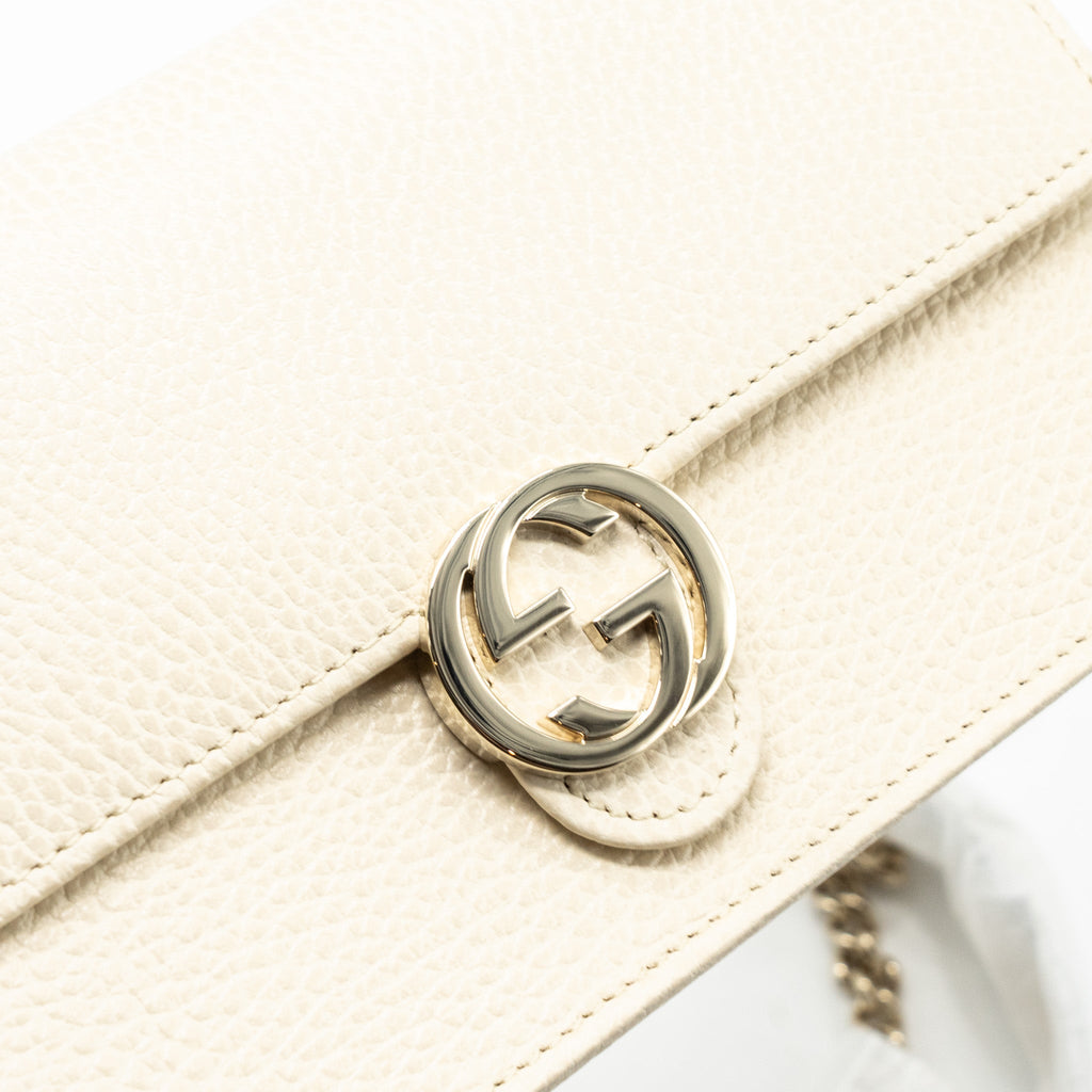 GUCCI INTERLOCKING G CROSSBODY CHAIN BAG WALLET LEATHER WHITE LGHW