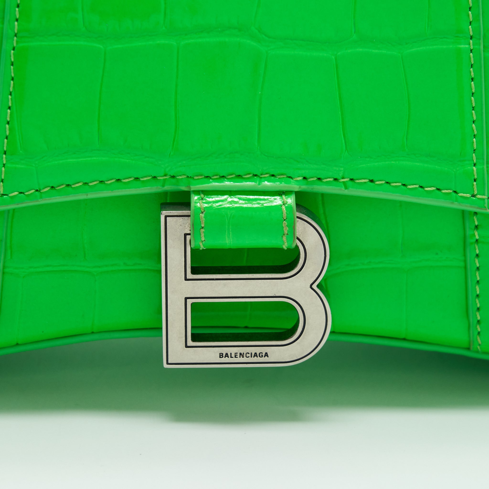 BALENCIAGA HOURGLASS XS CROC EMBOSSED CALFSKIN GREEN SHW
