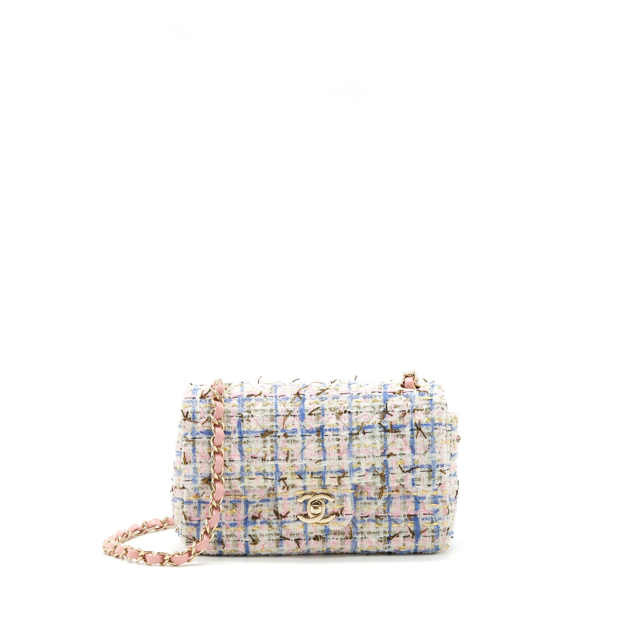 CHANEL MINI RECTANGULAR FLAP BAG TWEED MULTICOLOUR LGHW