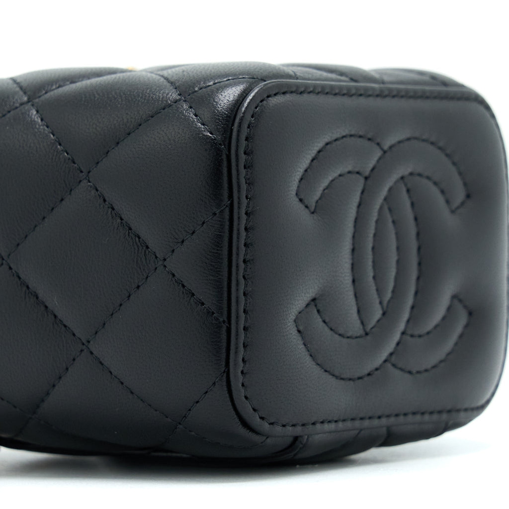 CHANEL 22B PEARL CRUSH MINI VANITY WITH CHAIN LAMBSKIN BLACK GHW