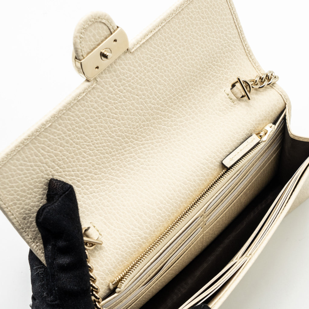 GUCCI INTERLOCKING G CROSSBODY CHAIN BAG WALLET LEATHER WHITE LGHW