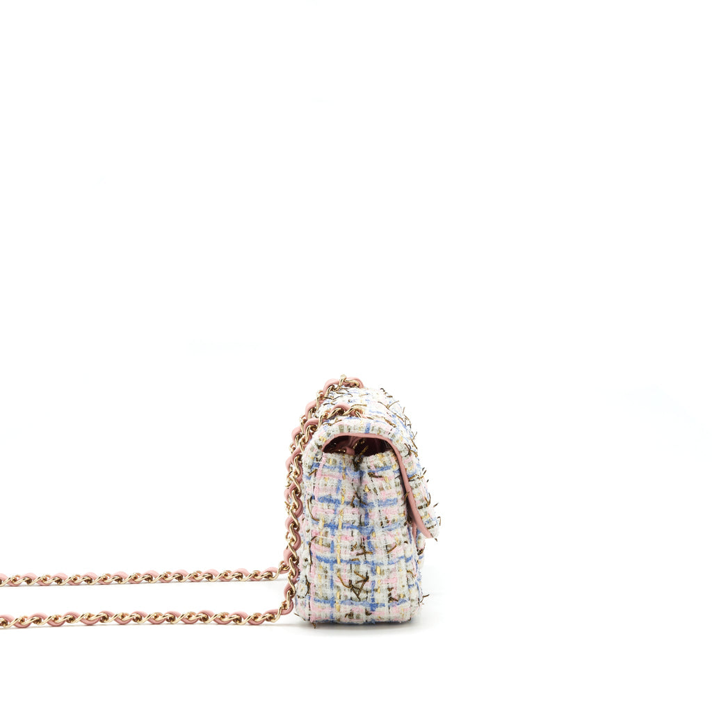 CHANEL MINI RECTANGULAR FLAP BAG TWEED MULTICOLOUR LGHW