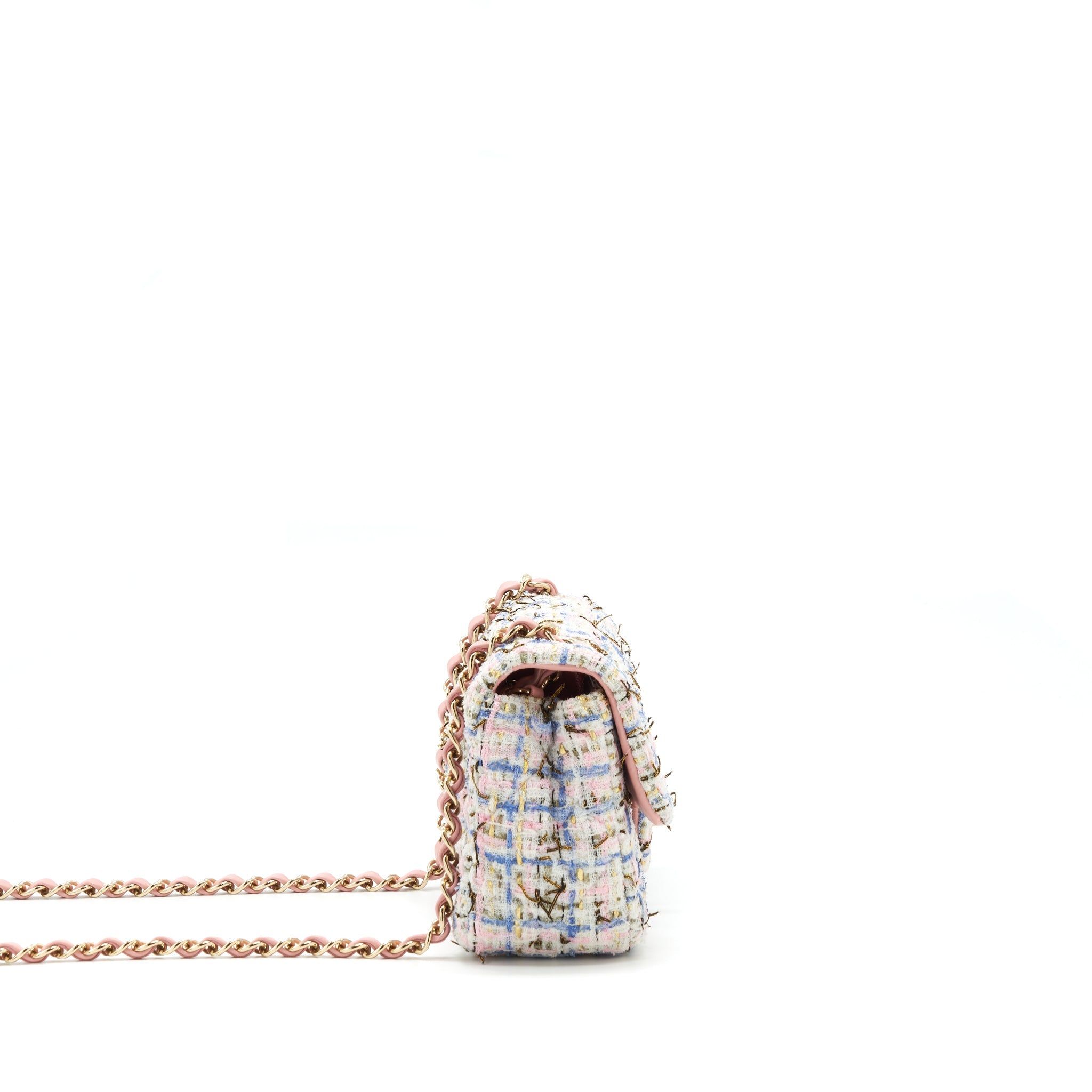 CHANEL MINI RECTANGULAR FLAP BAG TWEED MULTICOLOUR LGHW