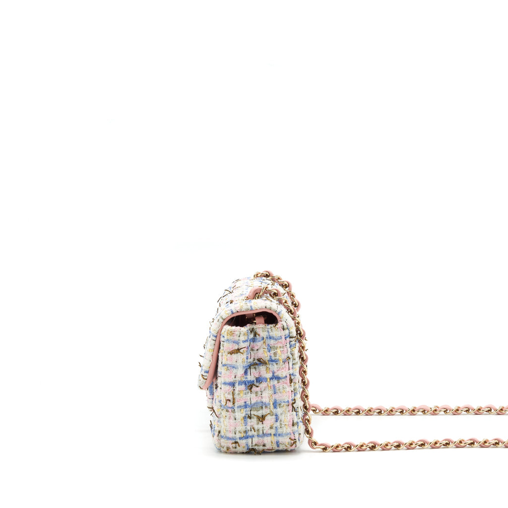 CHANEL MINI RECTANGULAR FLAP BAG TWEED MULTICOLOUR LGHW