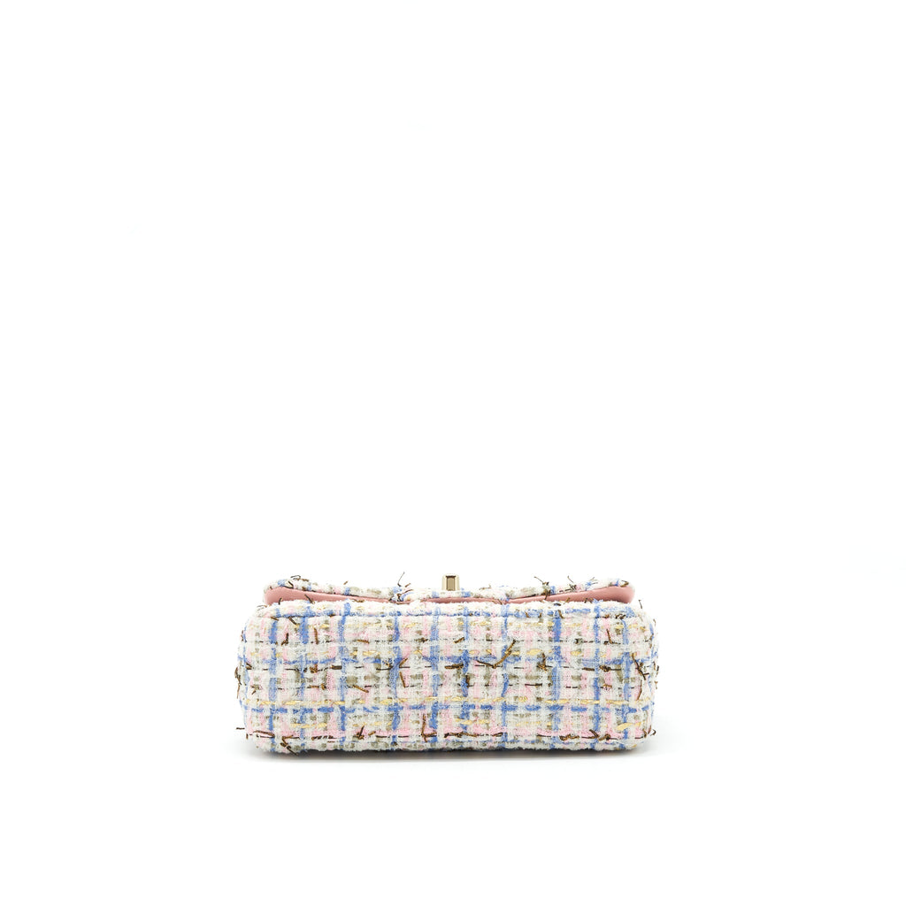 CHANEL MINI RECTANGULAR FLAP BAG TWEED MULTICOLOUR LGHW
