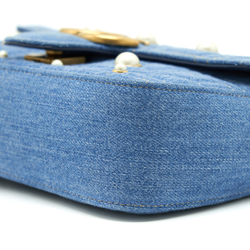 GUCCI MINI MARMONT BAG DENIM WITH PEARL