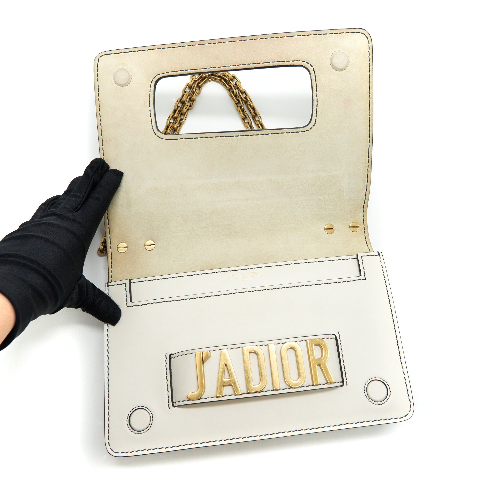 DIOR J'ADIOR MEDIUM FLAP BAG WITH CHAIN WHITE GHW