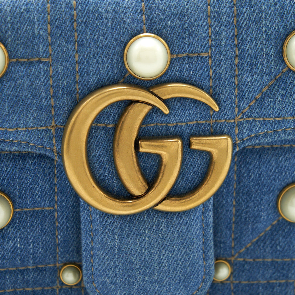 GUCCI MINI MARMONT BAG DENIM WITH PEARL