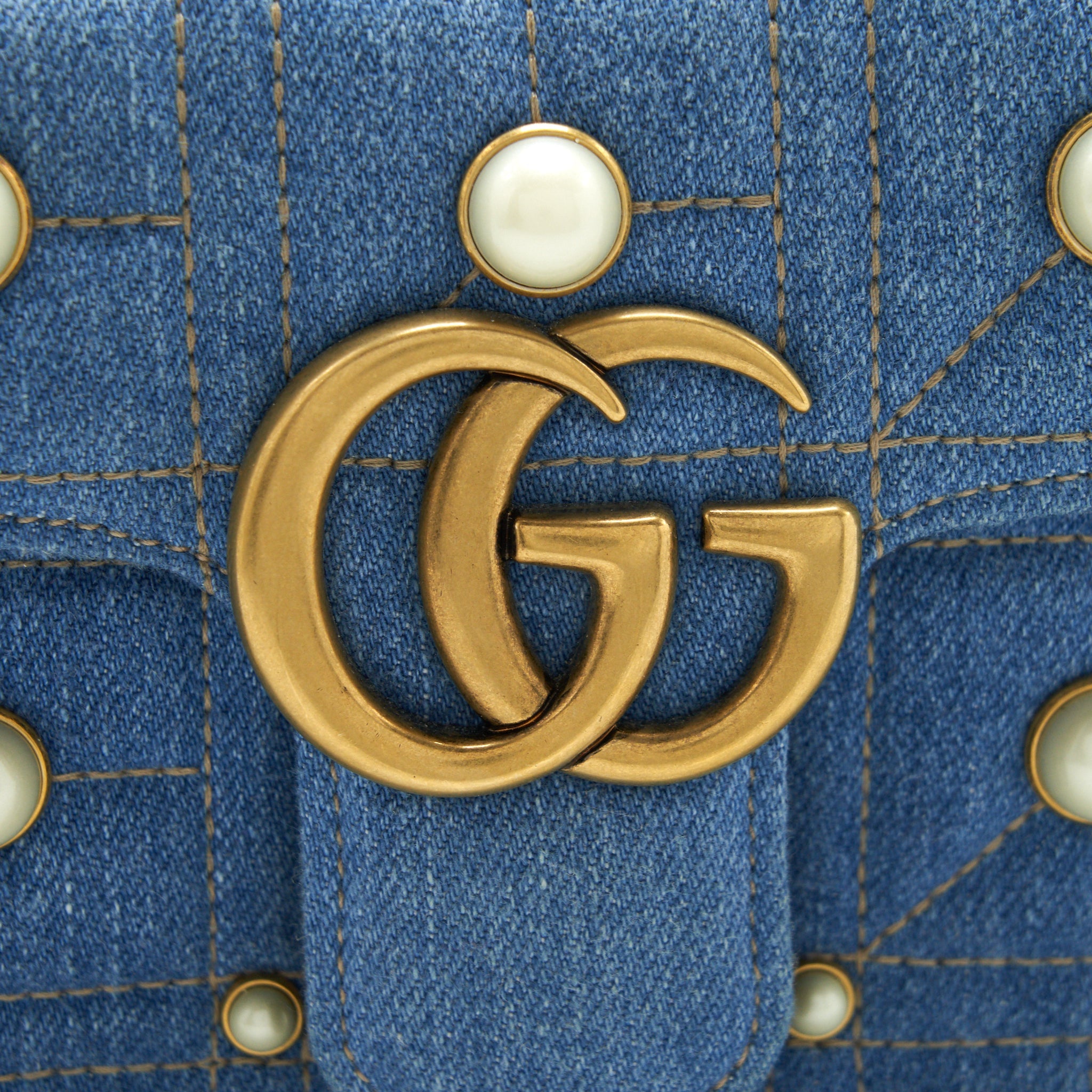 GUCCI MINI MARMONT BAG DENIM WITH PEARL