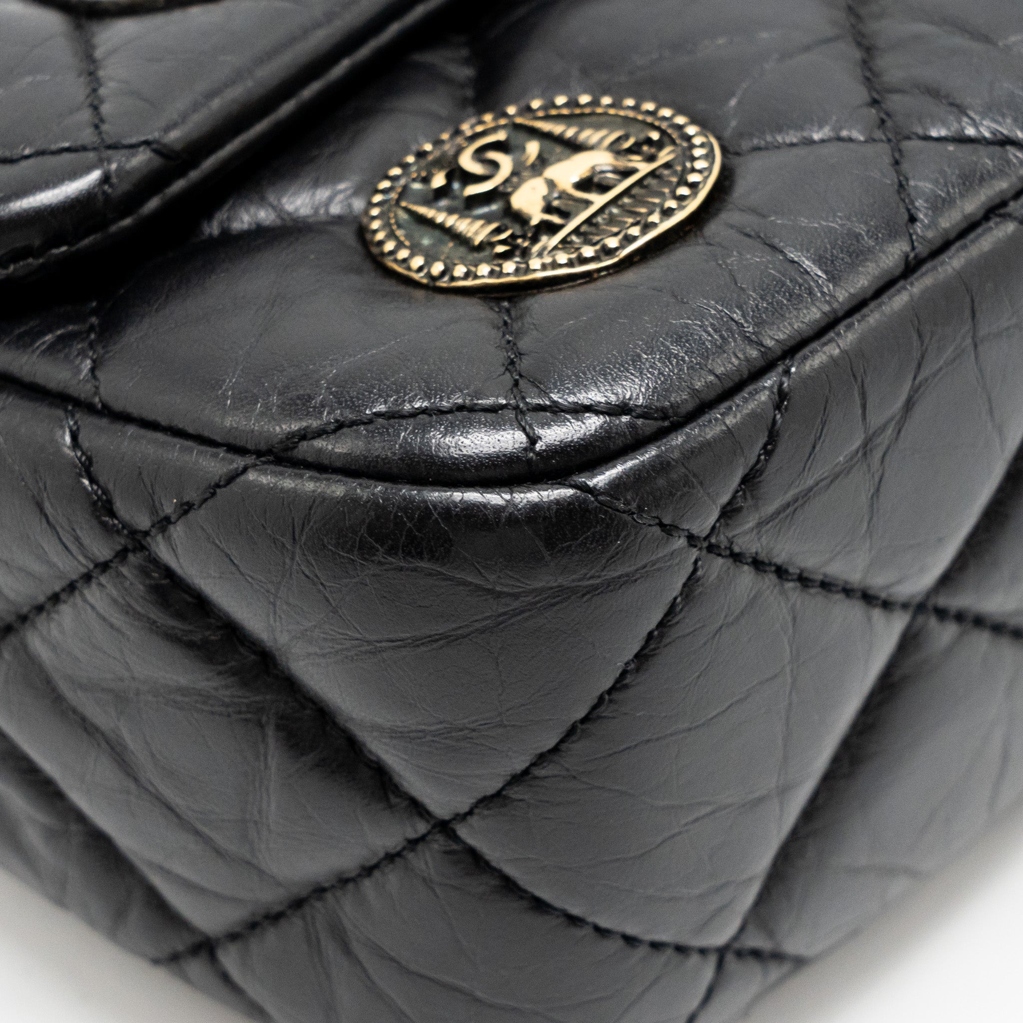 CHANEL MEDALLION QUILTED FLAP BAG AGED CALFSKIN BLACK MULTICOLOUR HARDWARE
