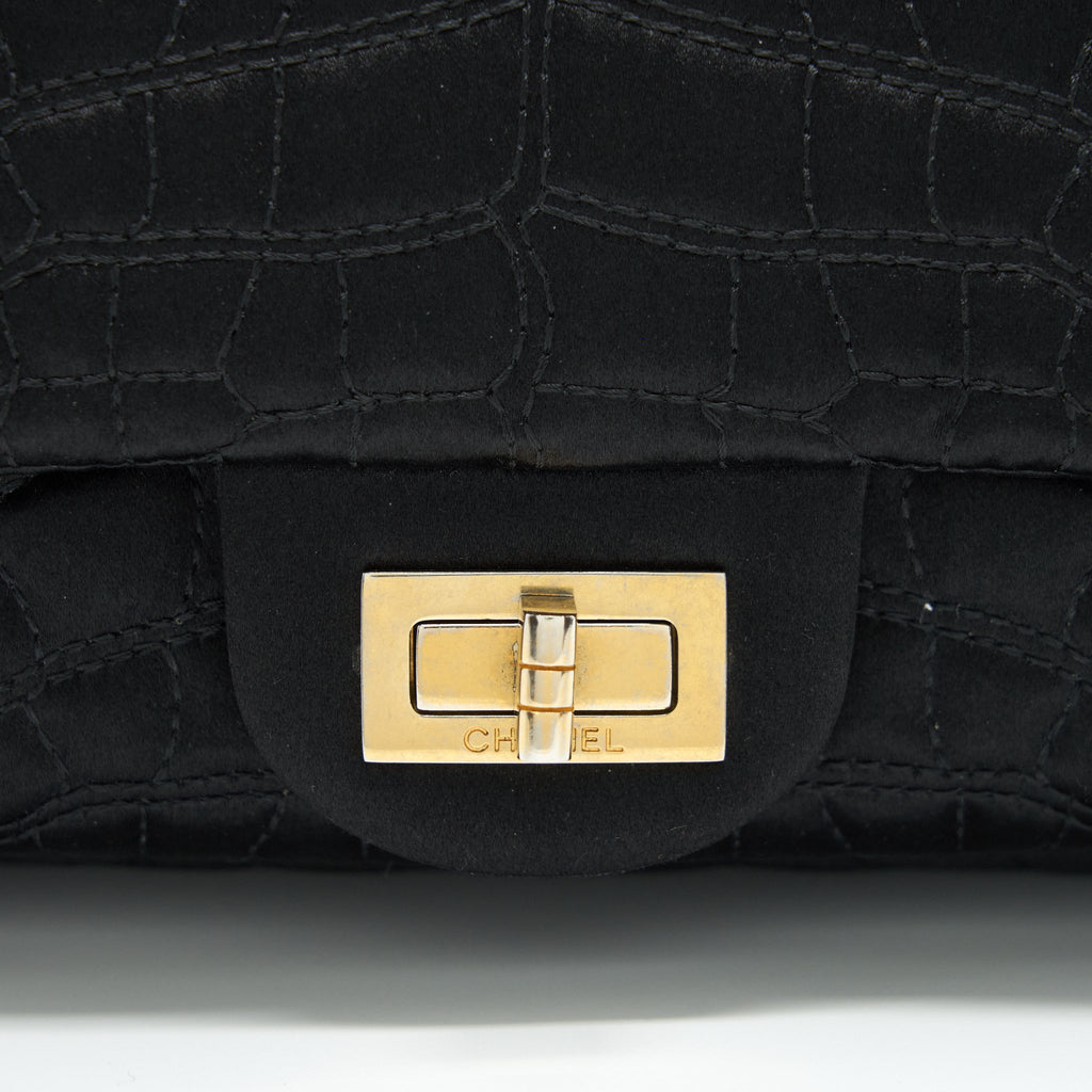 CHANEL 2.55 REISSUE FLAP BAG SATIN BLACK GHW