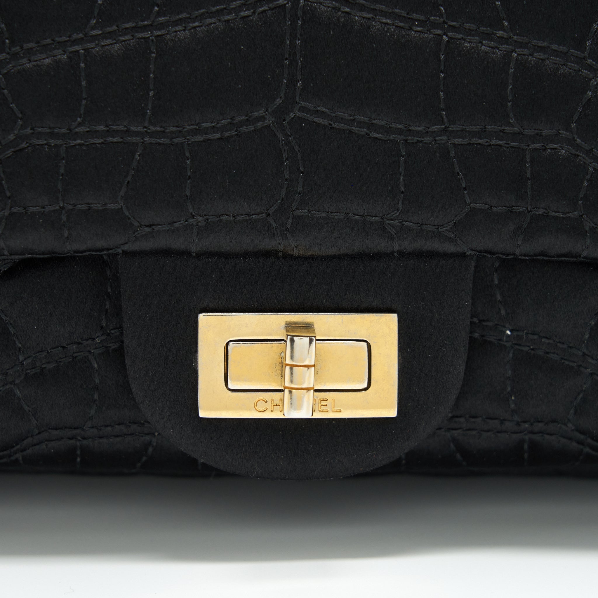 CHANEL 2.55 REISSUE FLAP BAG SATIN BLACK GHW