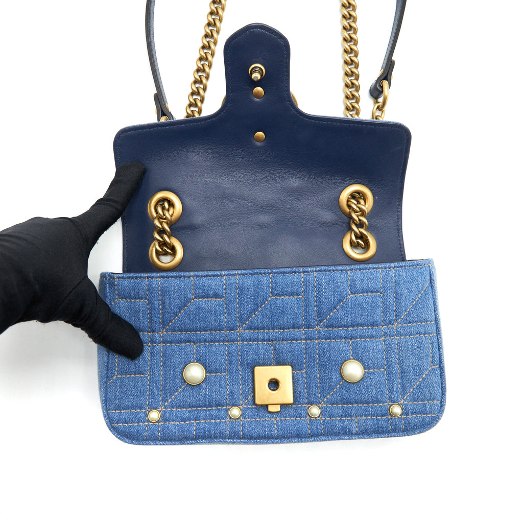 GUCCI MINI MARMONT BAG DENIM WITH PEARL