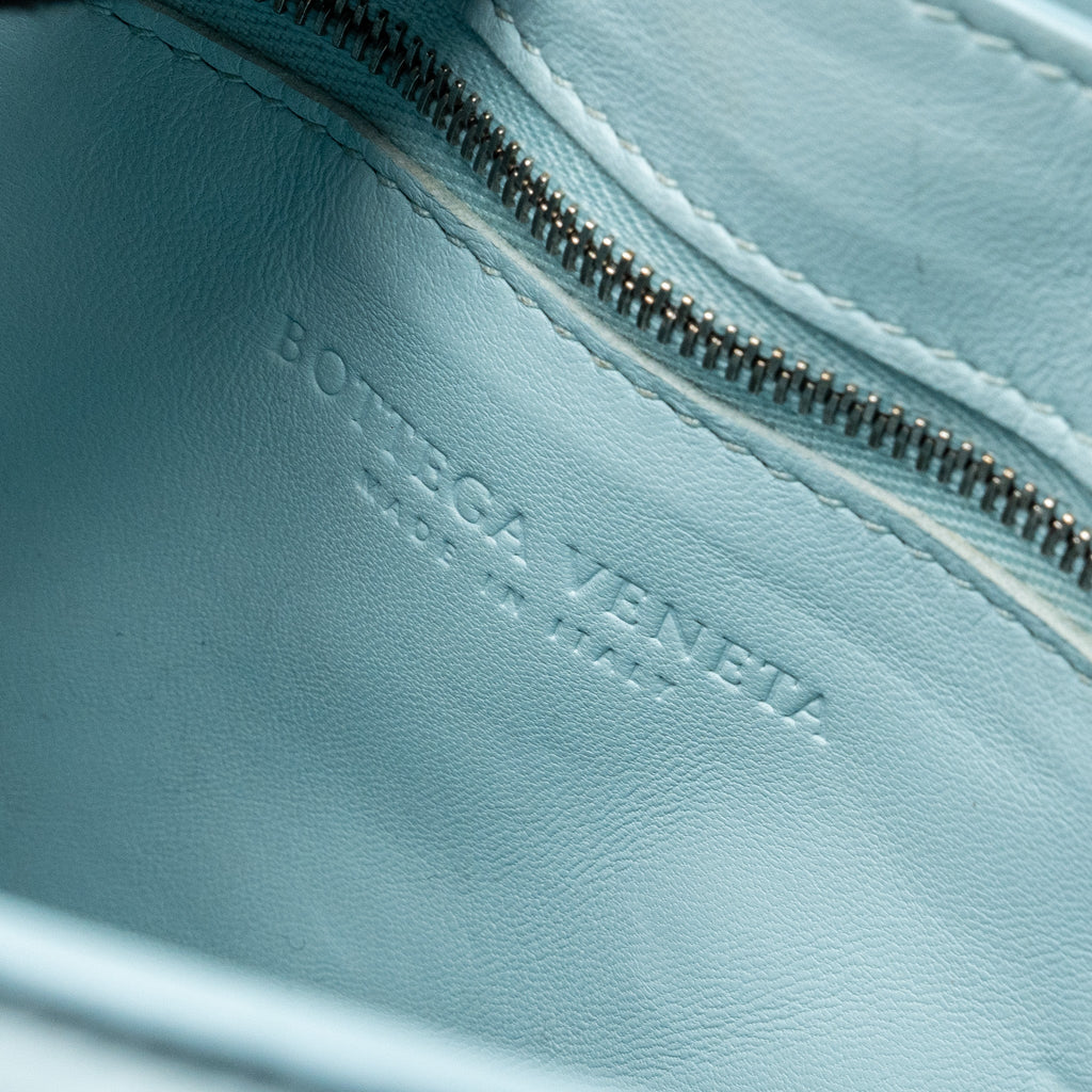 BOTTEGA VENETA PADDED CASSETTE SOFT LAMBSKIN LIGHT BLUE SHW