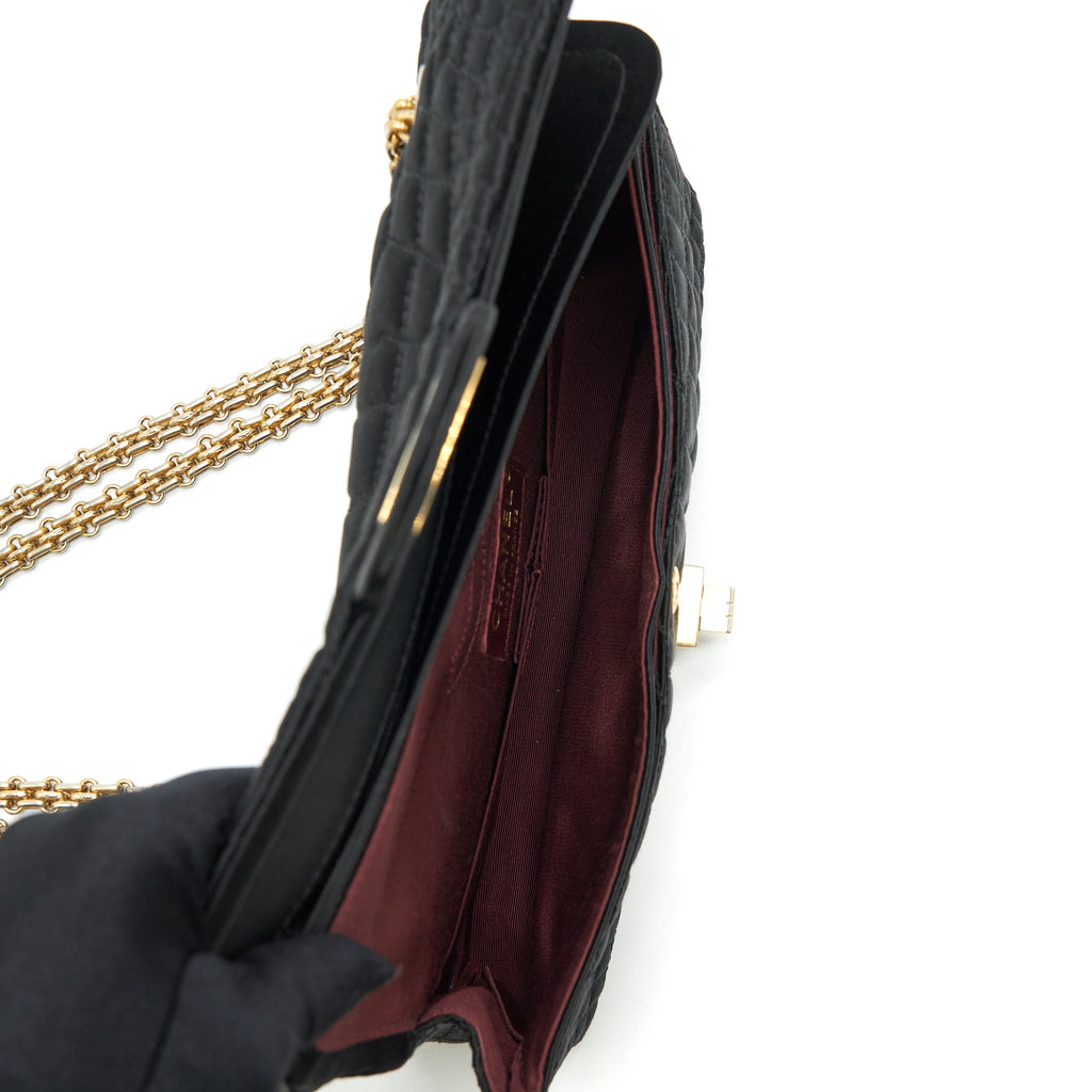 CHANEL 2.55 REISSUE FLAP BAG SATIN BLACK GHW