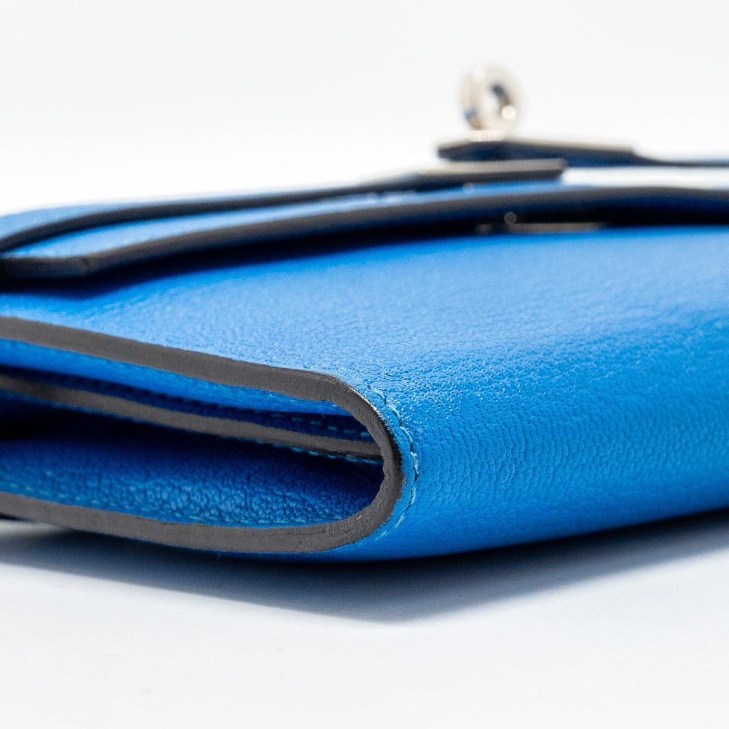 HERMES KELLY LONG WALLET CHÈVRE MYSORE BLUE HYDRA SHW