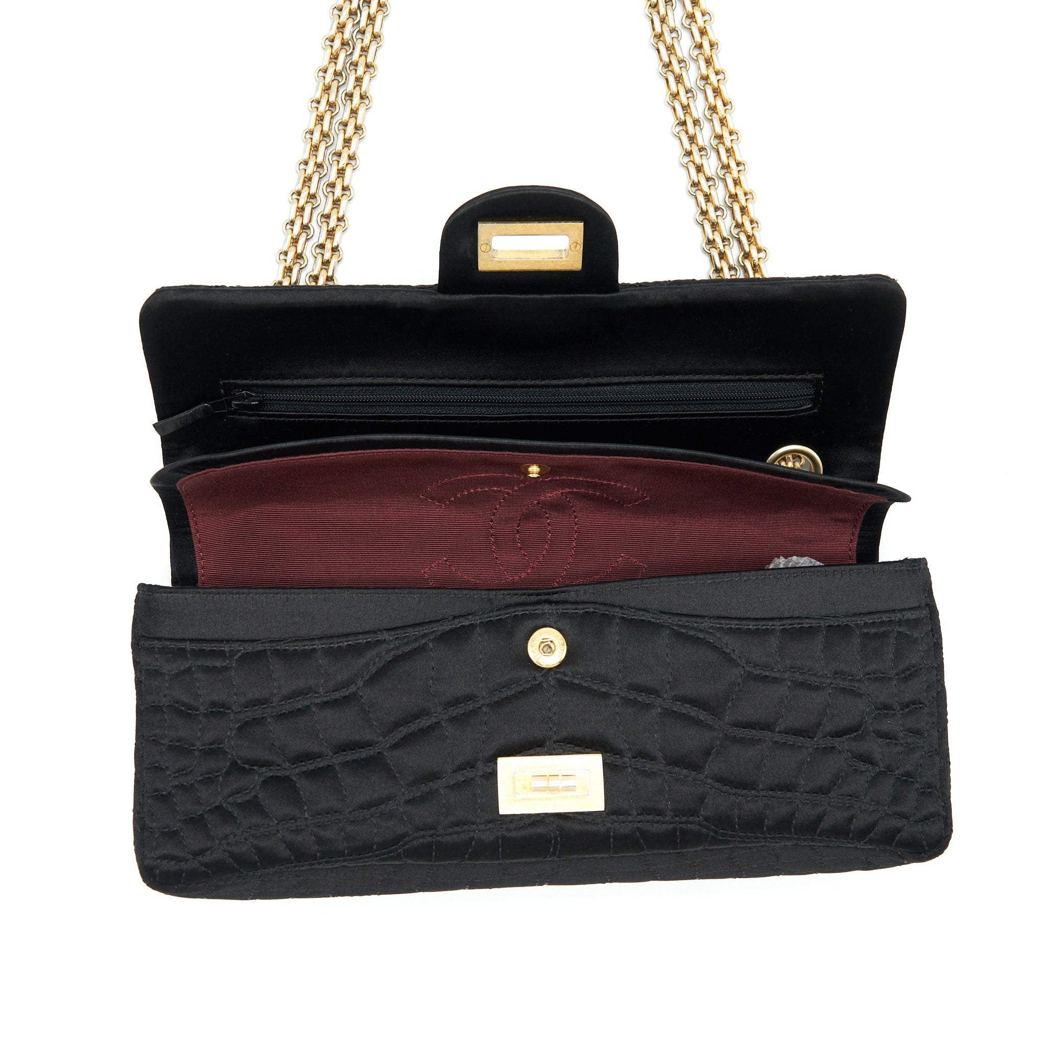 CHANEL 2.55 REISSUE FLAP BAG SATIN BLACK GHW