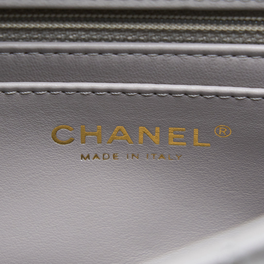 CHANEL PEARL CRUSH MINI RECTANGULAR LAMBSKIN GREY BRUSHED GHW (MICROCHIP)