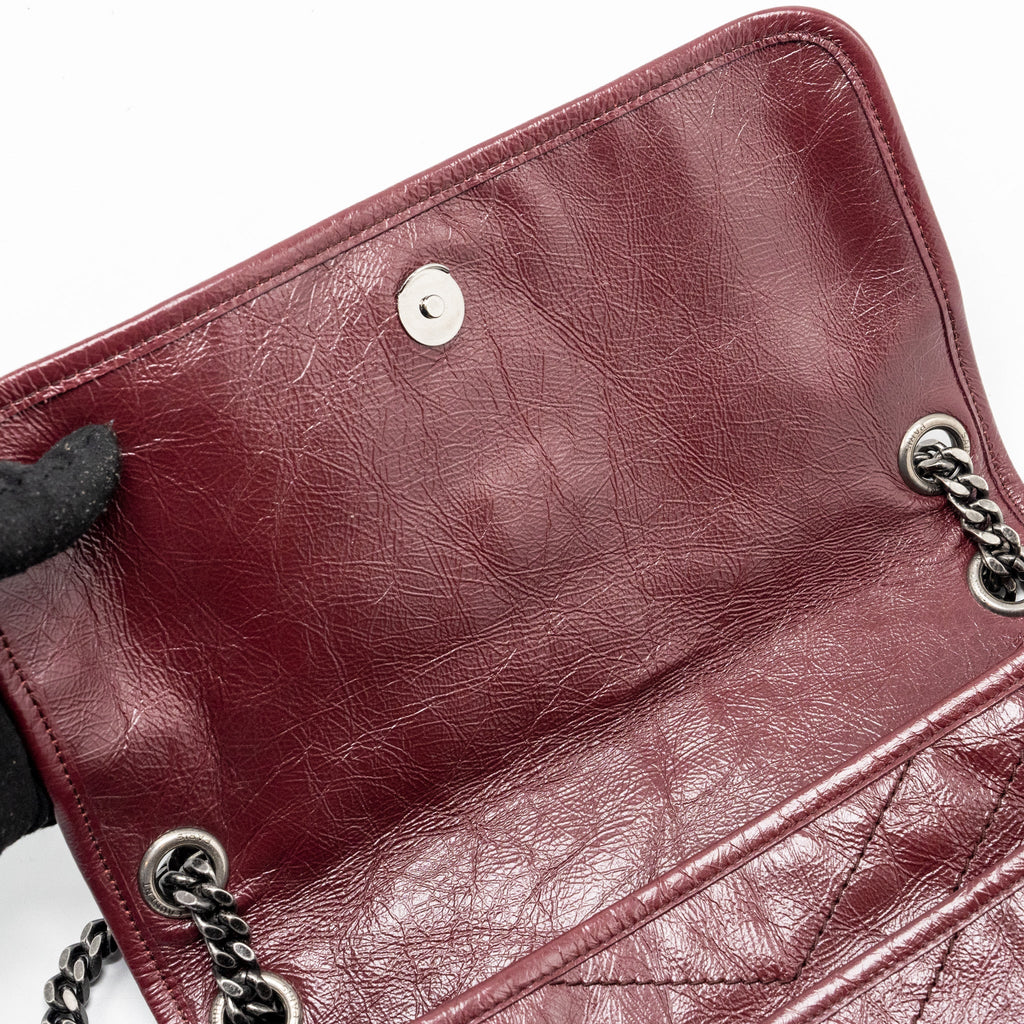 SAINT LAURENT NIKI MEDIUM LEATHER DARK RED RUTHENIUM HARDWARE