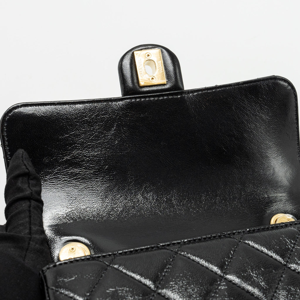 CHANEL 24B GIANT CHAIN FLAP SHOULDER BAG LAMBSKIN BLACK GHW (MICROCHIP)