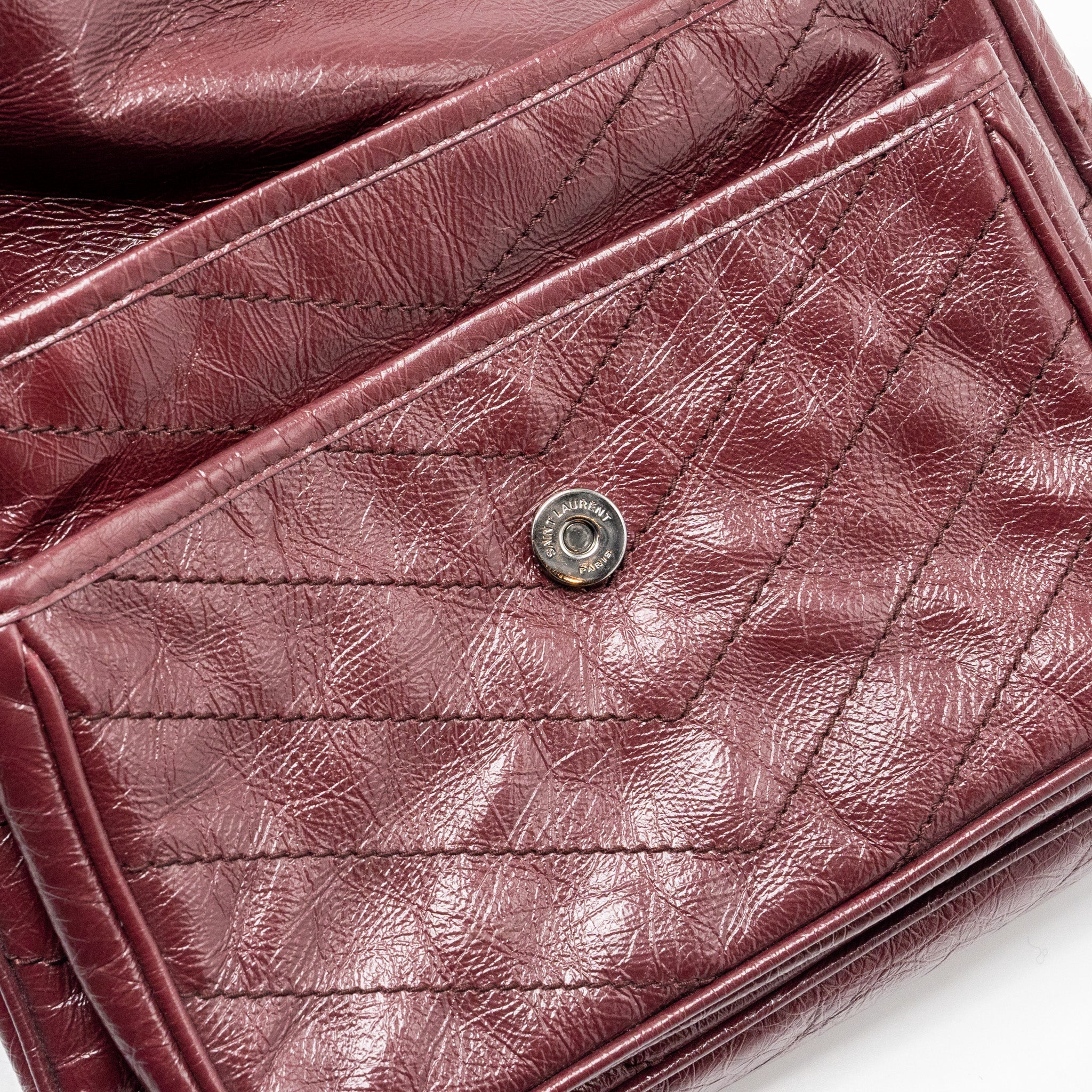SAINT LAURENT NIKI MEDIUM LEATHER DARK RED RUTHENIUM HARDWARE