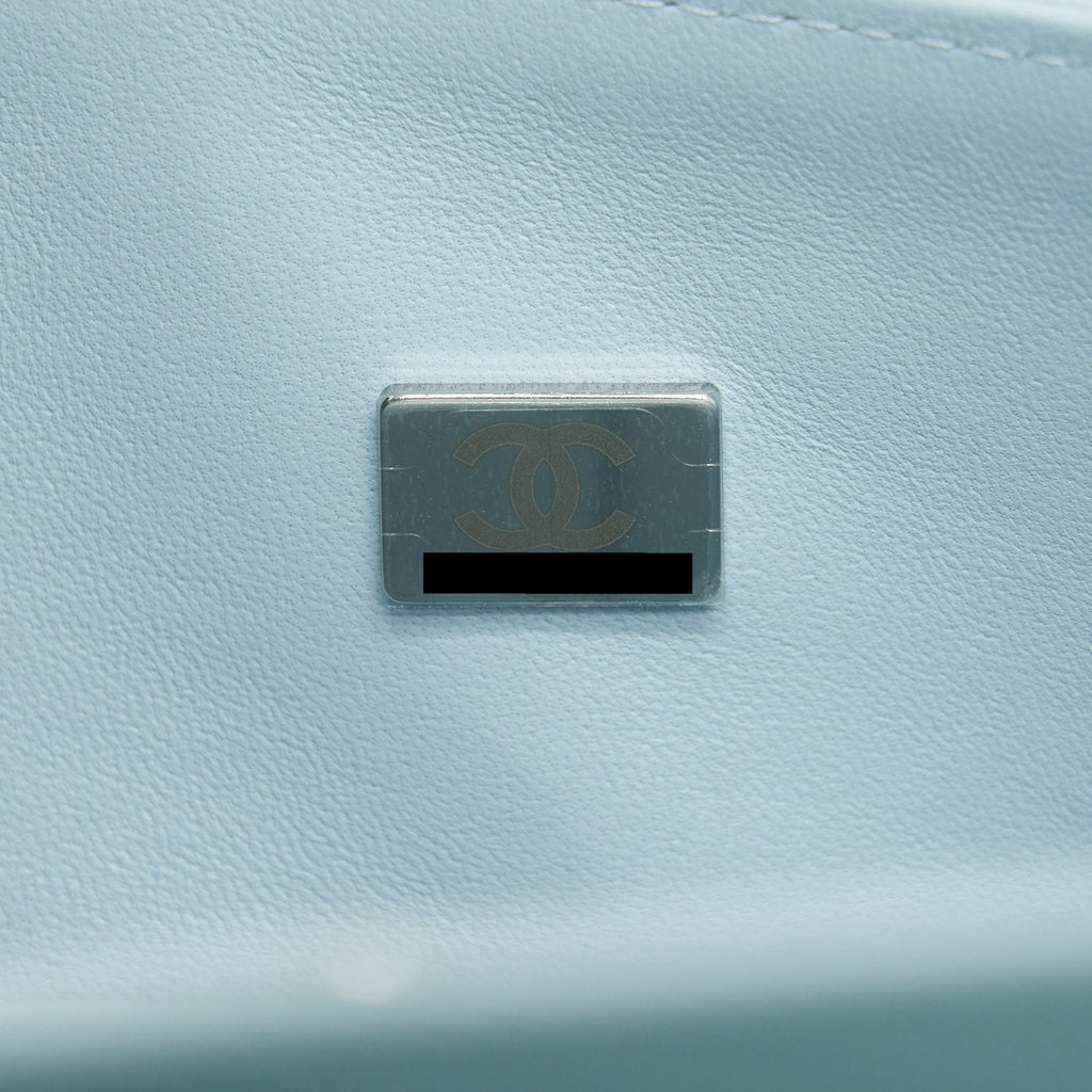 CHANEL 21K SMALL CLASSIC DOUBLE FLAP BAG CAVIAR LIGHT BLUE SHW (MICROCHIP)