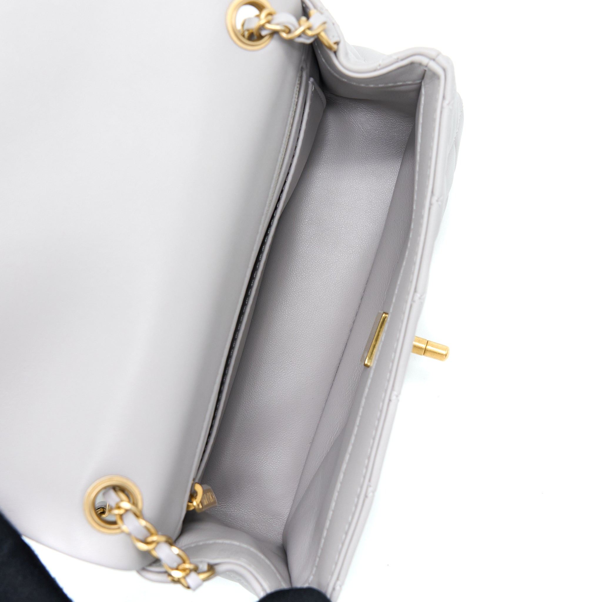 CHANEL PEARL CRUSH MINI RECTANGULAR LAMBSKIN GREY BRUSHED GHW (MICROCHIP)